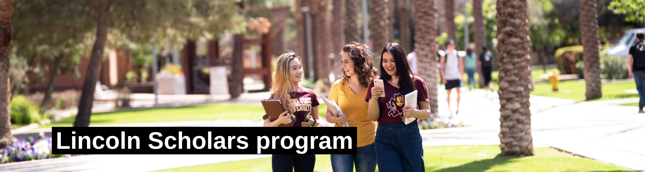 Lincoln Scholars program, with image of three girls walking to class